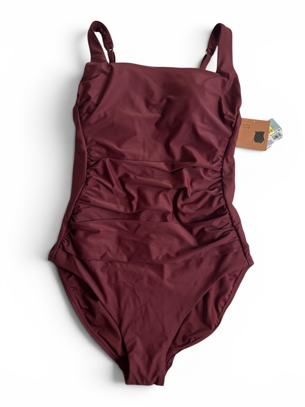 Shade and Shore Women’s L NWT Tummy Control Swim Wine Color Full Seat Coverage